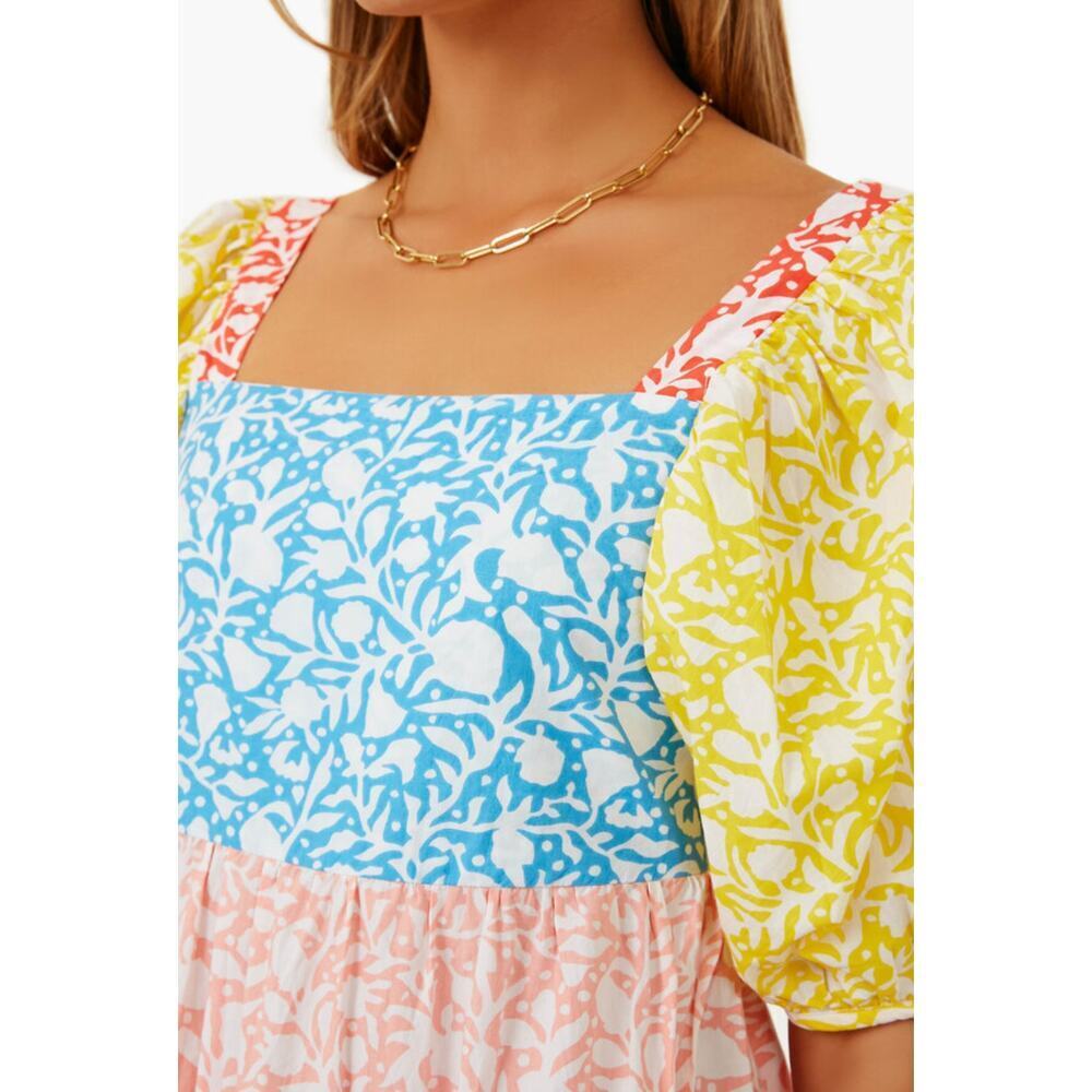 Oliphant Tuckernuck Canary Multi Bubble Skirt Mini Cotton Dress Puff Sleeves NEW - Picture 5 of 15